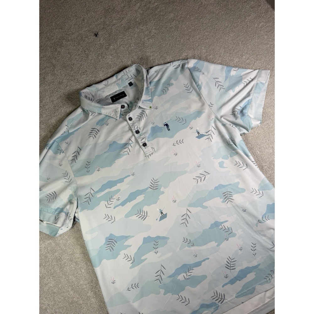 William Murray Men's XXL Light Blue Button S/S Raft Camo AOP Golf Pattern Polo